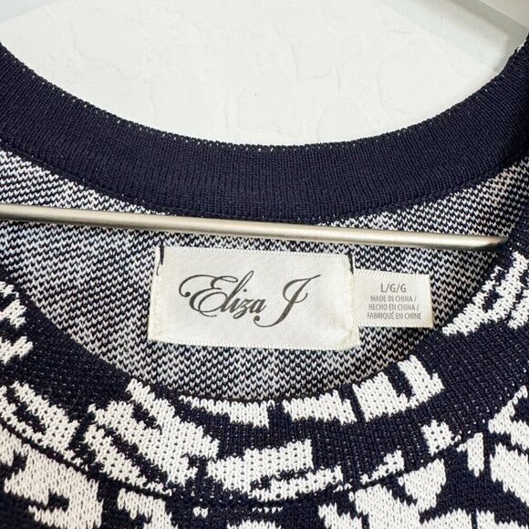Eliza J Knit Sleeveless Crewneck Geometric Print Fit + Flare Sweater Dress Large - Picture 4 of 8